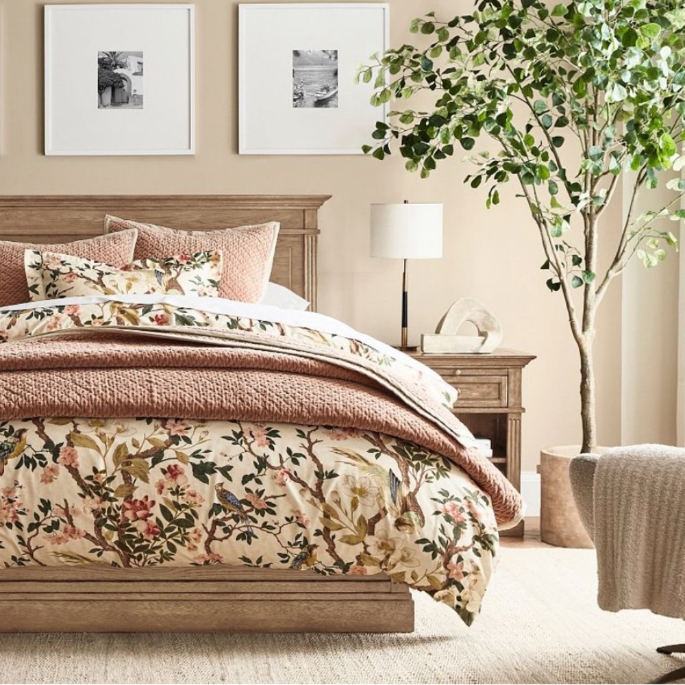 Pottery Barn Floral Cream and Dusty Rose Duvet Cover